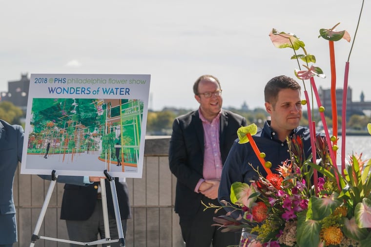 Matt Rader (left), president of the Pennsylvania Horticultural Society, and Nick Pytel, PHA business official, announcing the 2018 Philadelphia Flower Show theme and details.