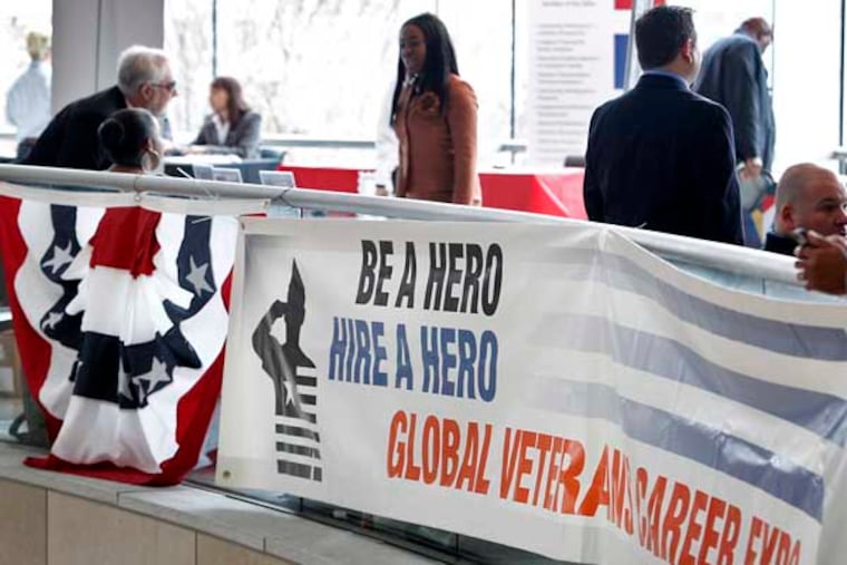 Photograph from Be A Hero Hire a Hero job expo at Constitution Center at 6th and Arch in Philadelphia on Friday, December 7, 2012. The job fair is for veterans and will be at the Constitution Center until 4:00 p.m. ( ALEJANDRO A. ALVAREZ / STAFF PHOTOGRAPHER )