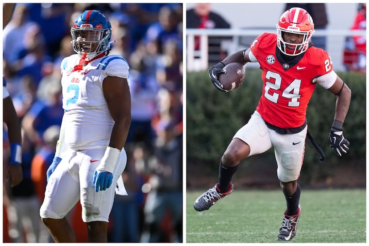 Mississippi defensive tackle Walter Nolen (left) and Georgia defensive back Malaki Starks could be first-round targets for the Eagles.