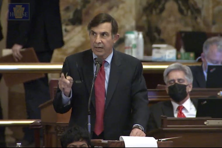 Pennsylvania State Rep. Greg Vitali (D., Delaware), on the floor of the House in Harrisburg speaking in favor of joining the Regional Greenhouse Gas Initiative he said would be a job saver, while addressing climate change.