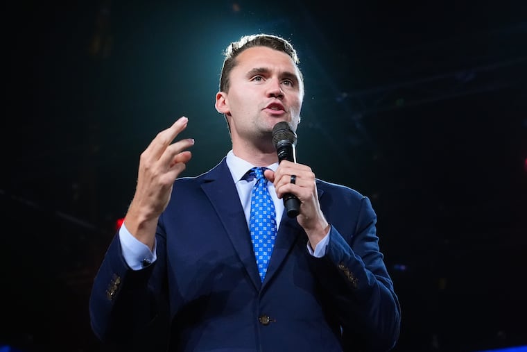 Turning Point USA Founder Charlie Kirk speaks at a Turning Point event prior to Republican vice presidential nominee Sen. JD Vance, R-Ohio, speaking, Sept. 4, 2024, in Mesa, Ariz.