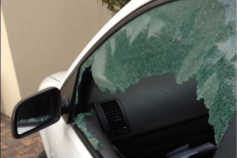 Police are searching for suspected members of a nationwide car burglary gang after a vehicle was smashed into in a Bordentown Township gym parking lot.