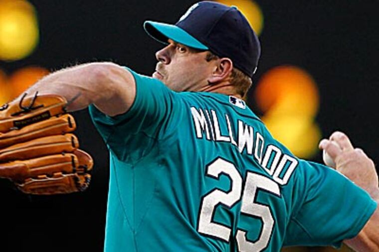 Kevin Millwood and five other Mariners pitchers threw a no-hitter against the Dodgers Friday night. (Elaine Thompson/AP)