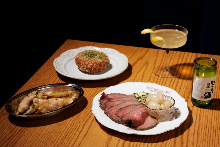 Ebi chili gyoza, kare pan, and wagyu roast beef at dancerobot, 1710 Sansom St.