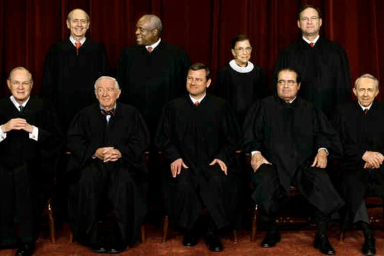 The high court as constituted until the retirement of Justice David H. Souter (front, right). A new member "changes the whole family," said Justice Clarence Thomas (rear, second from left).