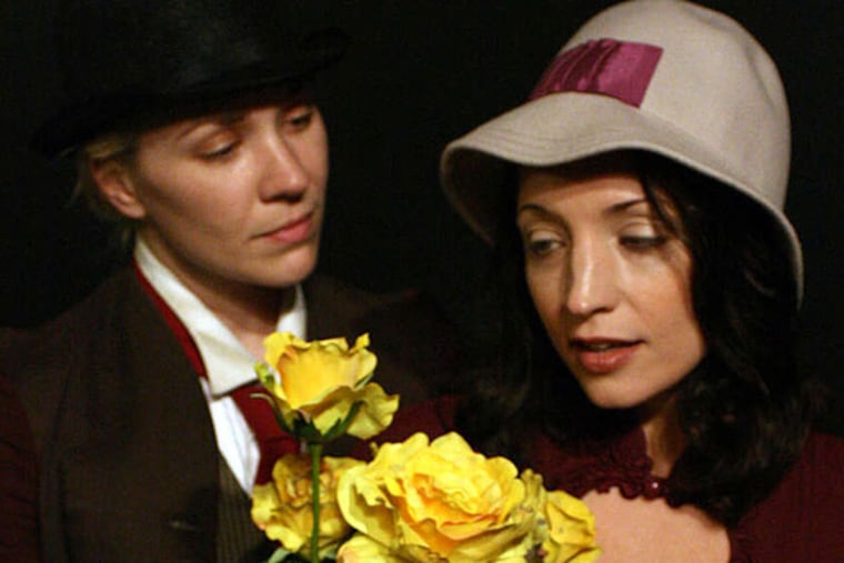 In a scene from "The Toughest Boy in Philadelphia," Jack/Florence (K.O. DelMarcelle) presents flowers to sweetheart Lettie (Gina Martino).