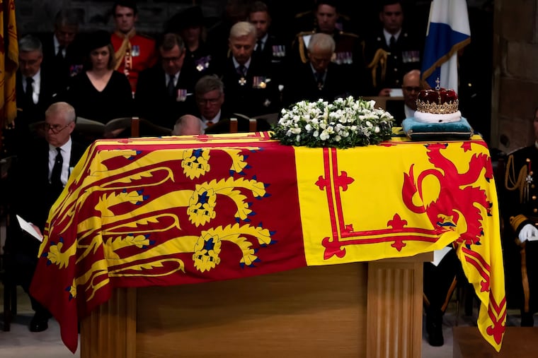The Crown of Scotland sits atop the coffin of Queen Elizabeth II during a Service of Prayer and Reflection for her life at St Giles' Cathedral, Edinburgh.