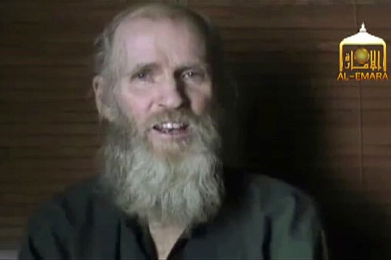 Image taken from video released June 21, 2017, by the Taliban shows kidnapped American Kevin King.