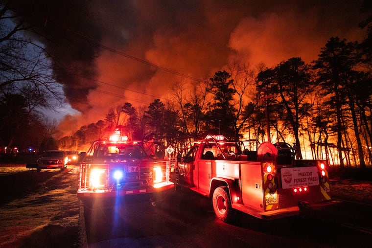 The National Weather Service has issued a red flag warning for wildfires in the Philadelphia region. Firefighters responded last night to a wildfire that broke out in Ocean County, N.J. The New Jersey Forest Fire Service has dubbed the fire in the Pinelands as the Jimmy's Waterhole Wild Fire.