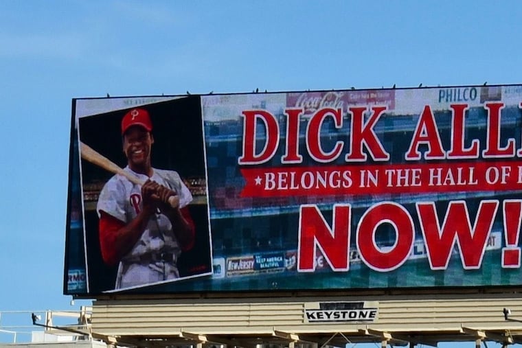 This billboard promoting Dick Allen for the Baseball Hall of Fame rises high above the Vine Street Expressway in downtown Philadelphia. The former Phillie has many supporters in the movement.