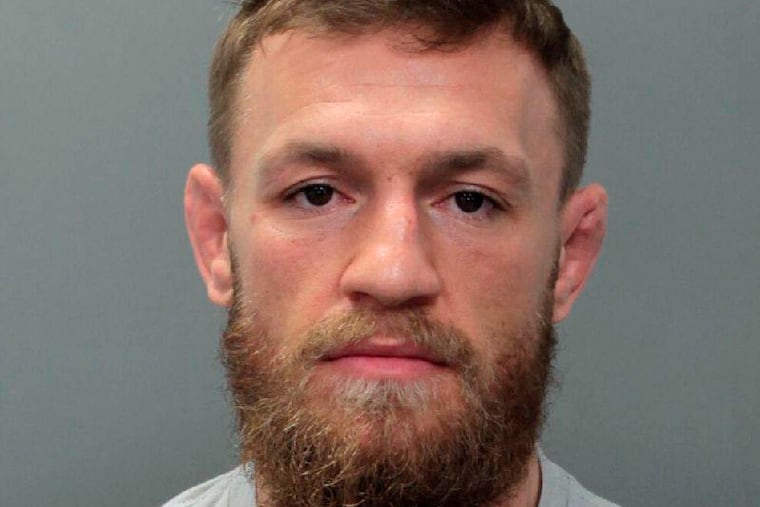 This photo provided by the Miami-Dade Corrections and Rehabilitation Department shows Conor McGregor. Authorities say McGregor, a mixed martial artist and boxer, has been arrested in South Florida for stealing the cell phone of someone who was trying to take his photo. A Miami Beach police report says the 30-year-old McGregor was arrested Monday, March 11, 2019, and charged with robbery and criminal mischief. (Miami Beach Police Department via AP)