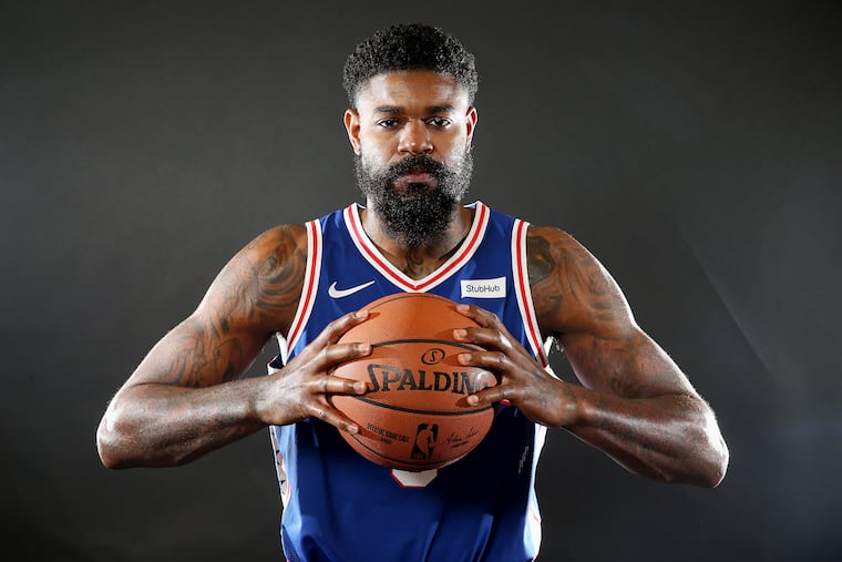 The Sixers' Amir Johnson stands for a portrait during media day at the Sixers Training Complex in Camden, N.J., on Friday, Sept. 21, 2018.