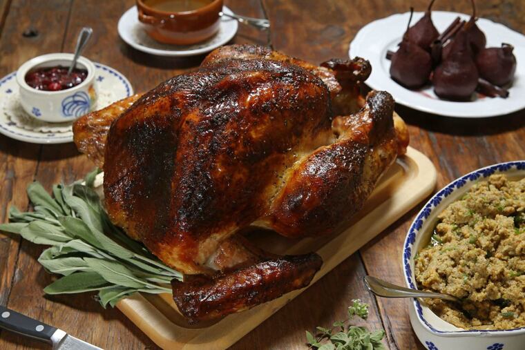 The Cicala-Ranalli pre-Thanksgiving feast includes Meletti amaro-brined turkey, sausage and polenta stuffing, and Montepulciano-poached pears.