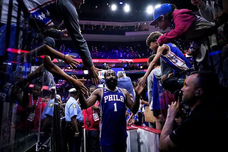 This will be the sixth Game 7 elimination game for James Harden (1) when the Sixers play Boston on Sunday afternoon.