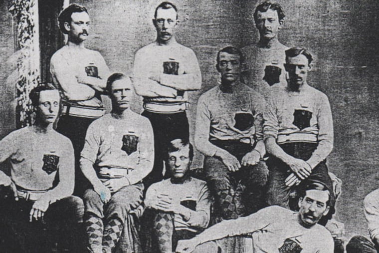 An intense-looking John Radcliff (seated, second from left) poses for a photo with his teammates on the 1872 Lord Baltimores, that city's first professional team. From the book, "Baseball in Baltimore: The First 100 Years" by James H. Bready