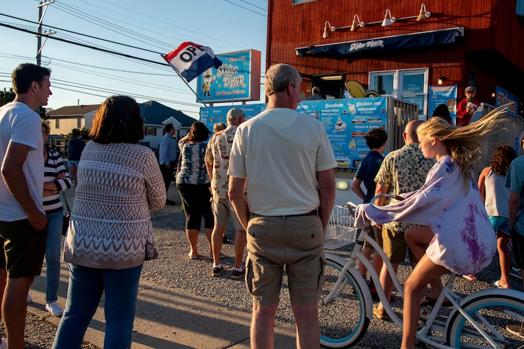 The early evening crowd outside the Skipper Dipper in Beach Haven on Long Beach Island in June 2021.