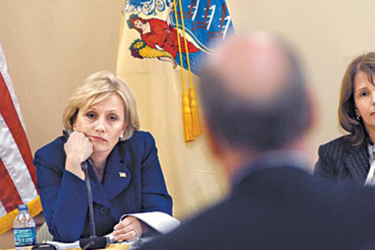 Lt. Governor Kim Guadagno, left, seen at a previous event at Rowan University, filled in for Gov. Christopher Christie at the New Jersey Governor's Conference on Tourism. (April Saul, File / Staff Photographer )
