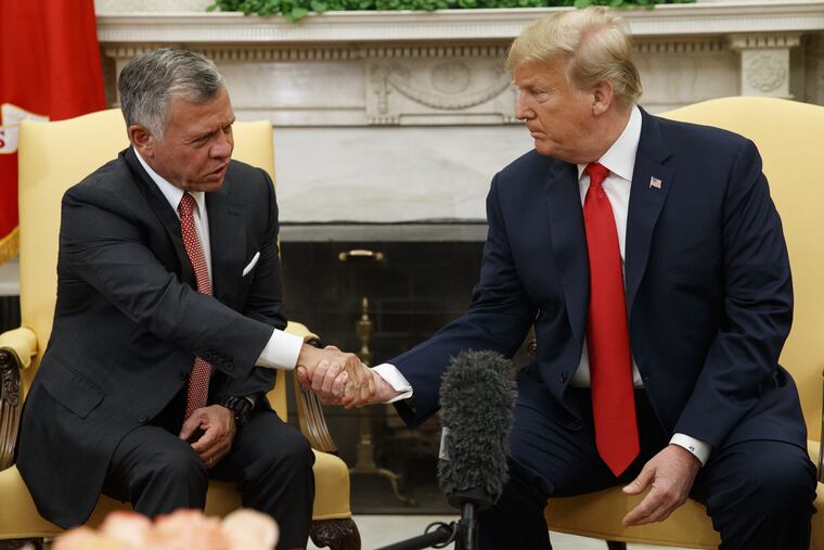 King Abdullah II of Jordan (left) meets with President Trump on Monday in the Oval Office of the White House.