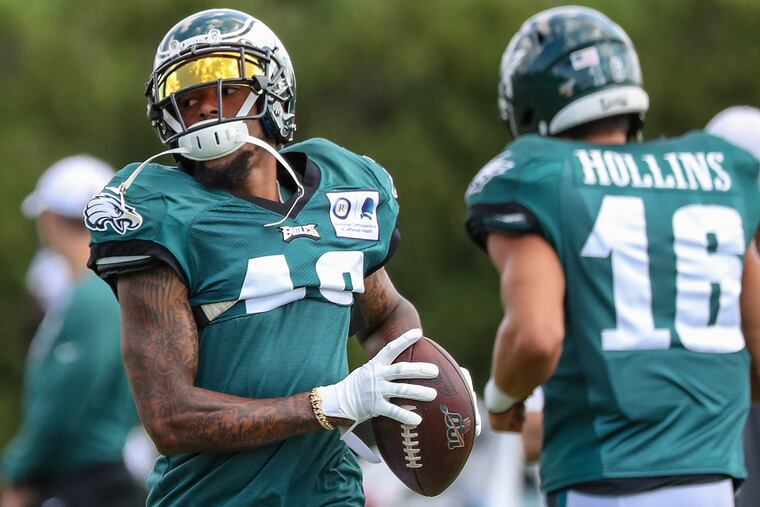 Eagles wide receiver DeSean Jackson, shown in practice Wednesday, has led the NFL in yards per catch in three of the last five seasons.