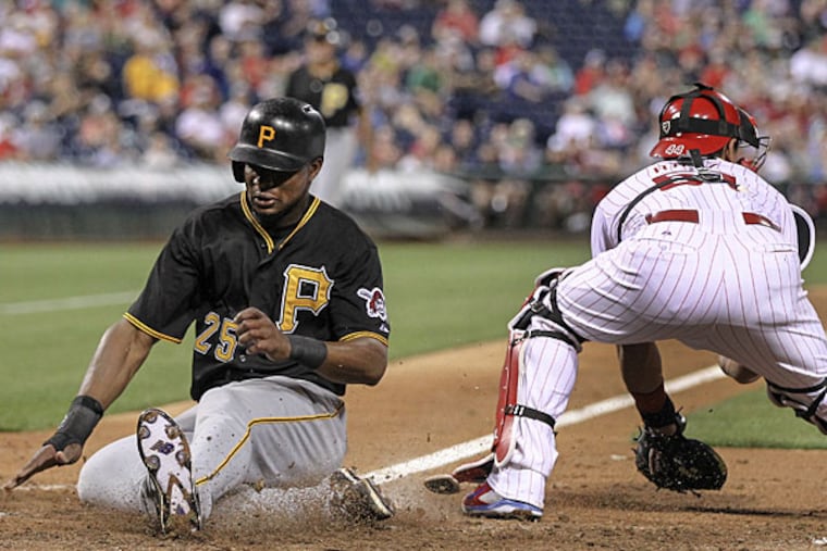 The Pirates' Gregory Polanco scores against the Phillies. (Steven M. Falk/Staff Photographer)