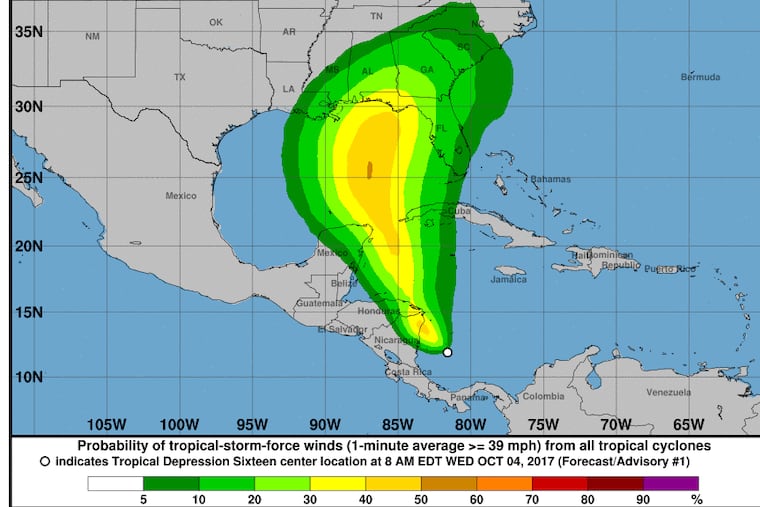 Projected path of potential Nate.