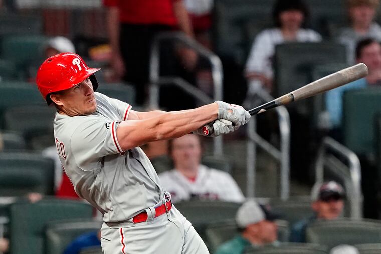 Phillies catcher J.T. Realmuto batting against the Atlanta Braves on Sunday night.