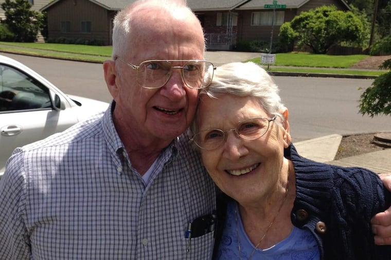 Charlie and Francie Emerick rest after a rousing family croquet game at daughter Jerilyn’s home in Portland, Ore., in May 2016. They died less than a year later.