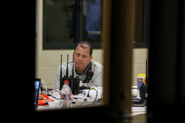 Pennsylvania Task Force 1 Urban Search & Rescue's Task Force leader Ken Pagurek in the command center in Dillon, S.C., in 2018. STEVEN M. FALK / Staff Photographer