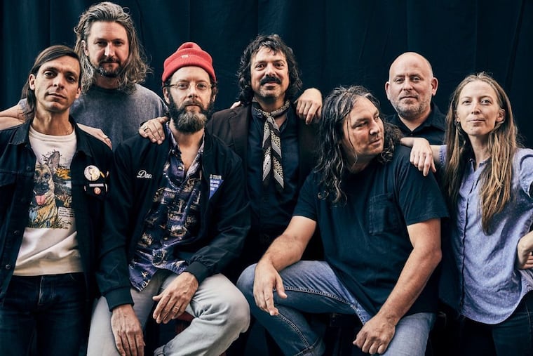 The War on Drugs will play three 'A Drugcember To Remember' shows to benefit the school district of Philadelphia at Johnny Brenda's from Dec. 18-20. Left to right: Anthony LaMarca, Robbie Bennett, Dave Hartley, Charlie Hall, Adam Granduciel, Jon Natchez and Eliza Hardy Jones.