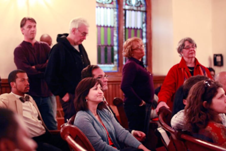 Speeches were spirited at Sunday night’s hastily called meeting at Mother Bethel A.M.E. Church. DAVID SWANSON / Staff Photographer