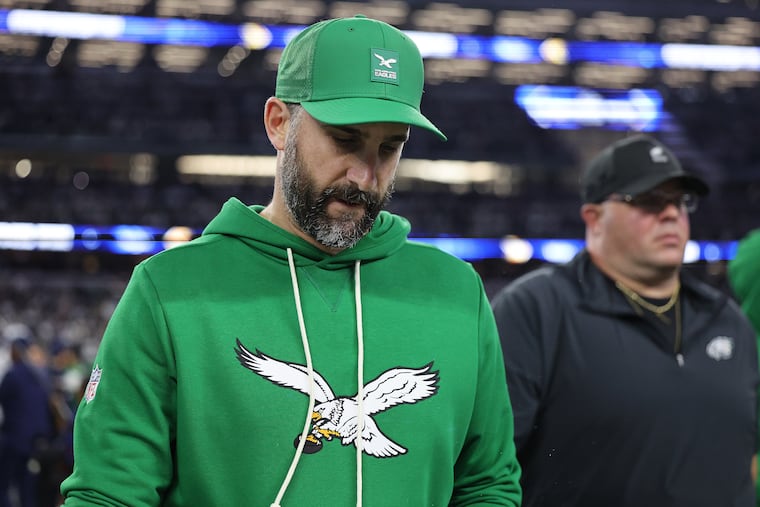 Eagles coach Nick Sirianni walks off the field after the Eagles lost to the Dallas Cowboys on Sunday.