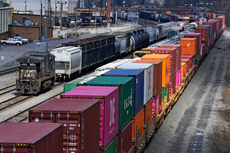Freight train cars and containers at Norfolk Southern Railroad's Conway Yard in Conway, Pa., last year.