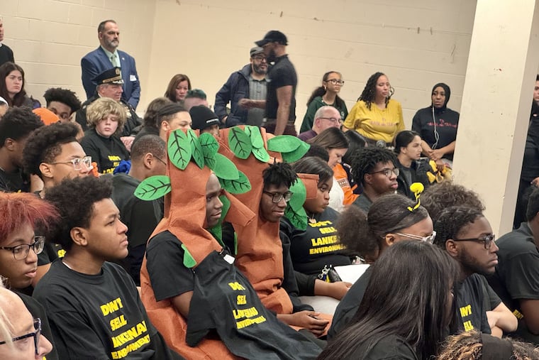 Students, staff, and community members who support Lankenau High School — including some dressed as trees, bees, and a Lorax — packed a community meeting at the school Wednesday. The Philadelphia School District proposes closing the city's only environmental sciences magnet, citing issues including low enrollment. But the school system had a hand in limiting enrollment.