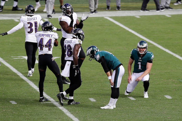 Jake Elliott's missed 52-yard field goal attempt ended up being very costly in a two-point loss to the Ravens Sunday.