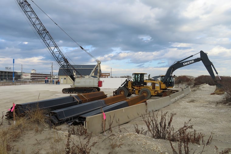 Construction equipment and material sit on the beach in North Wildwood last month.