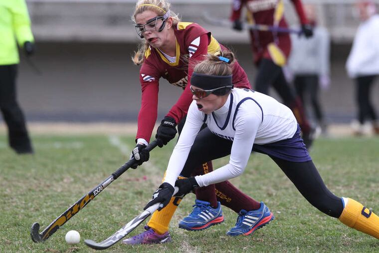 Jacqui Rosati (rear) tested Collingswood's Victoria Cunningham last season. Rosati now plays for Paul VI. CHARLES FOX / Staff Photographer
