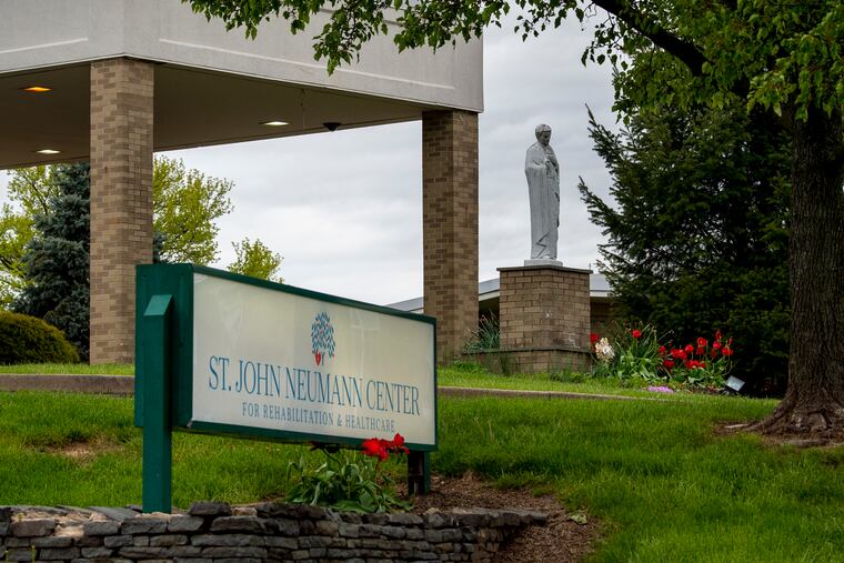 St. John Neumann Center, on Roosevelt Blvd. in the Northeast, and other Pennsylvania nursing homes would have to operate under and increased staffing standard if a Department of Health regulatory proposal is finalized. The facility is shown here in April 2020.
