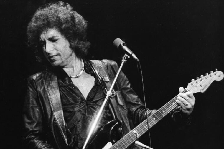 Bob Dylan during a Spectrum concert in Philadelphia in 1978.