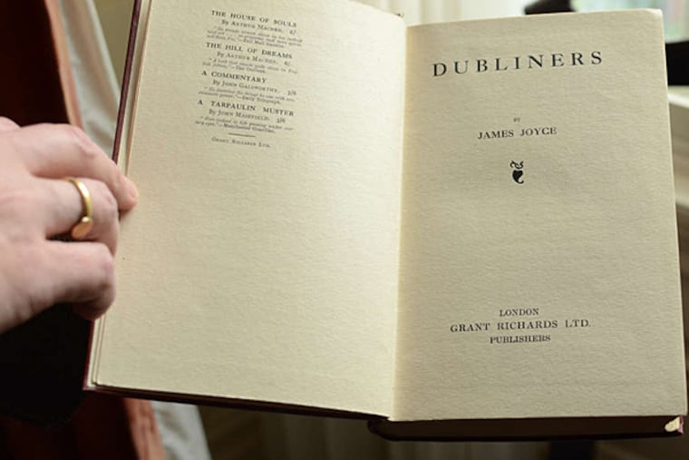 A first edition of James Joyce's "Dubliners" at the Rosenbach Museum and Library. The museum, after marking the author's novel "Ulysses" publicly on Monday, will have a members-only celebration of the story collection on Tuesday. (Andrew Thayer/Staff Photographer)