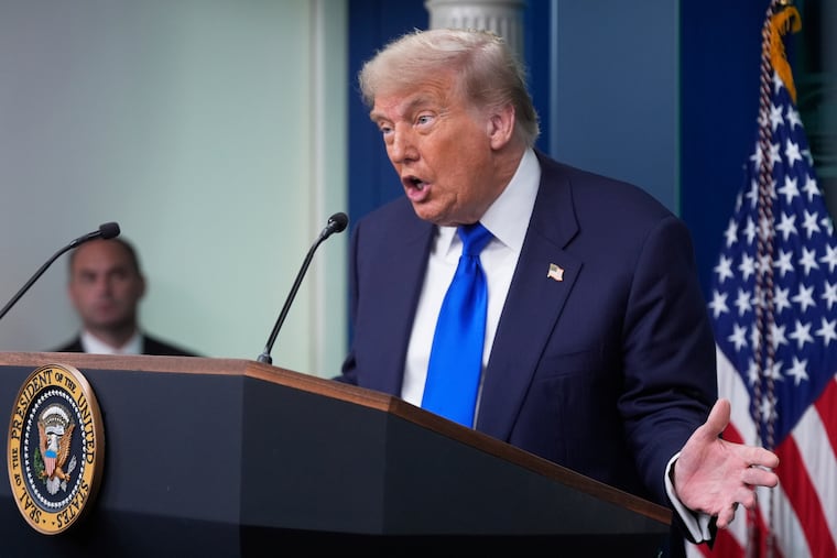President Donald Trump speaks to the media on Friday, June 27, 2025, in the briefing room of the White House in Washington.