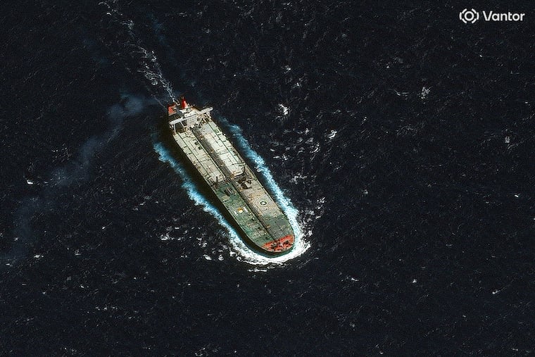 The crude oil tanker Skipper — recently seized by the U.S. off the coast of Venezuela — is seen as the ship was traveling 33 kilometers north of Guadeloupe on Dec. 12.