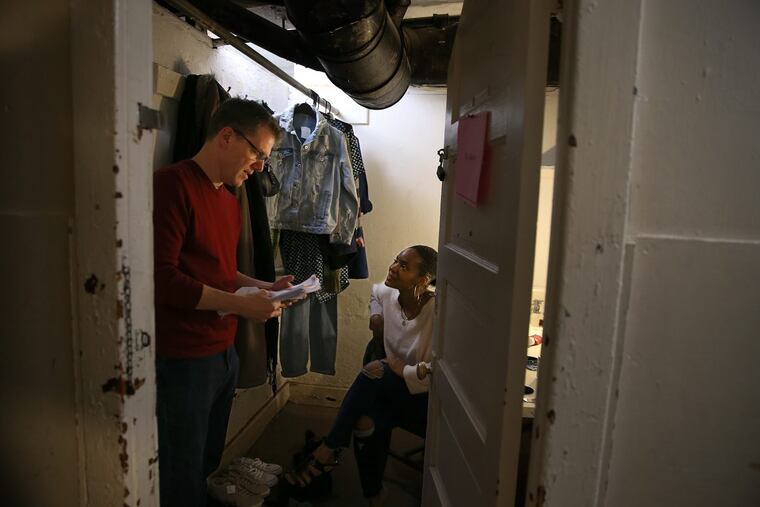 In an 1812 Productions dressing room, playwright Michael Hollinger talks with actress Jessica Johnson about the script for “Hope and Gravity.”