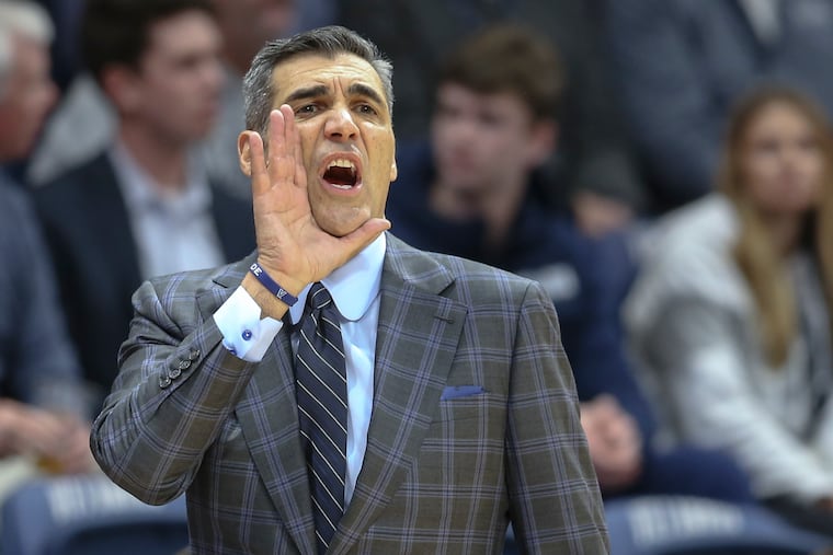Villanova's head coach Jay Wright calls plays against DePaul during the 2nd half at The Finneran Pavilion in Villanova, Tuesday, January 14, 2020. Nova beats DePaul 79-75 in overtime.