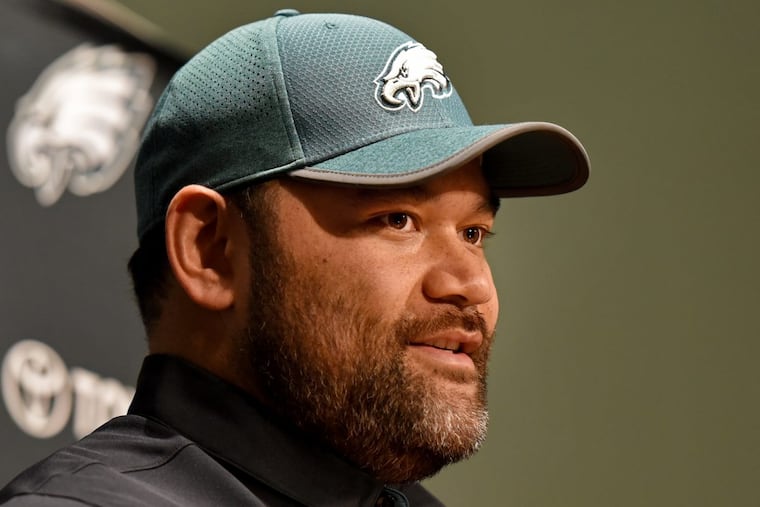 Eagles defensive tackle Haloti Ngata talks to the media March 15.