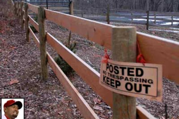 This horse corral is part of the dispute between two Whitemarsh families. Another aspect centers on overnight guest Shane Victorino (inset file photo).