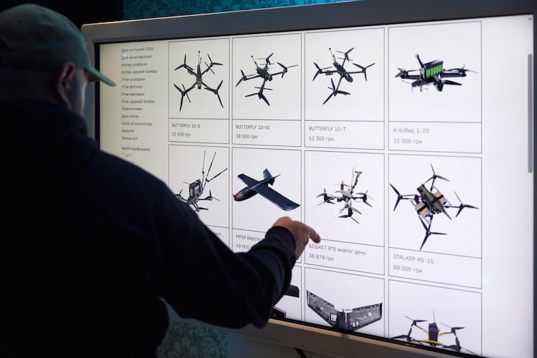 The Brave1 drone market is displayed on a monitor in Ukraine. Ukrainian drone units can use points scored on the battlefield to buy new equipment.