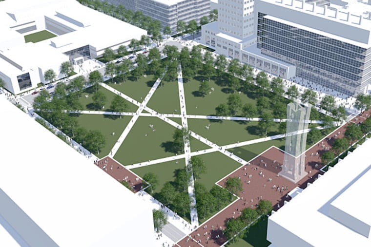 In its master plan, Temple University envisions creating a new green space, the size of city block that will be bordered to the west by a new library.