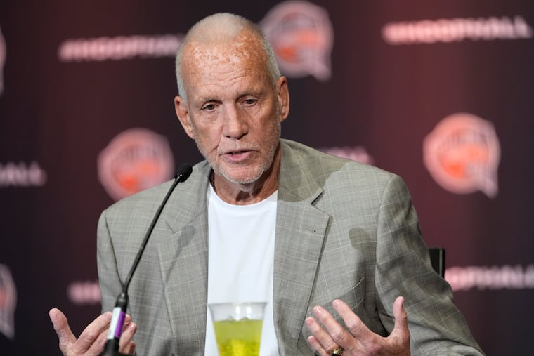 Doug Collins speaks during a news conference for The Naismith Basketball Hall of Fame 2024 class on April 6 in Phoenix.