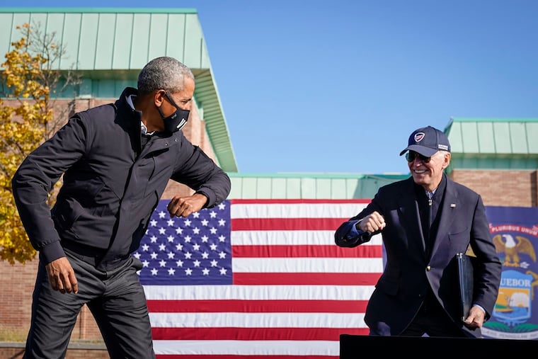 Former President Barack Obama (left) with then-Democratic presidential nominee Joe Biden in October 2020.