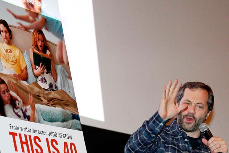 Writer/director Judd Apatow at the Ritz Five last month during a Q&A session after the screening of "This Is 40." "It's fictionalized," he says, "but in some ways it is our lives. Or how we look at life." YONG KIM / Staff Photographer